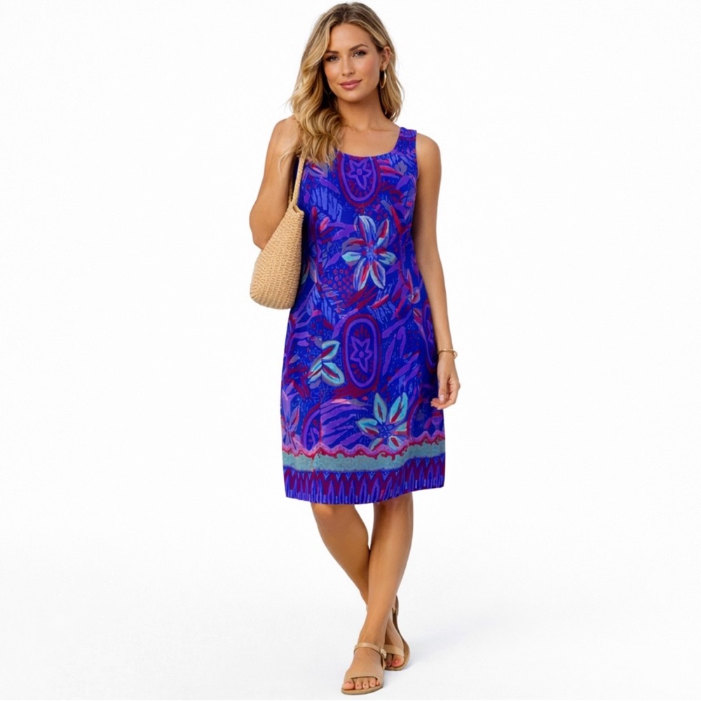 Vintage Rainbow Jo Tropical Vibrant Floral Hawaiian Resort Dress Sz Medium💛